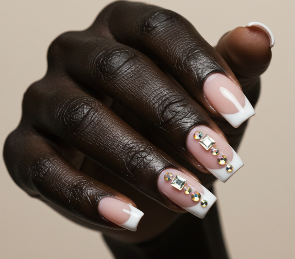 Unhas francesinhas com cristais