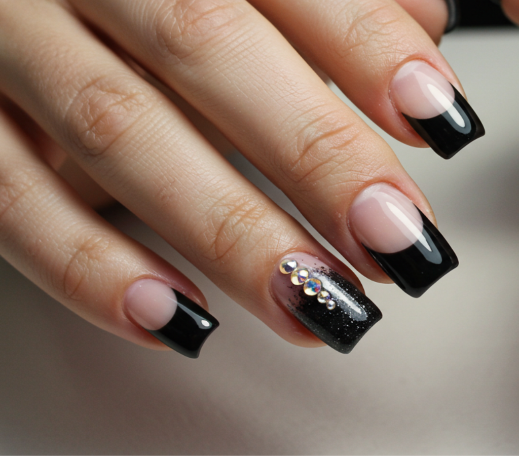 Francesinha Preta com detalhes entre as unhas decoradas da semana