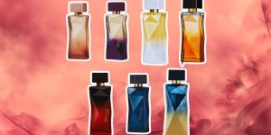 Frascos de perfumes femininos Essencial Natura enfileirados lado a lado
