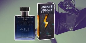 Frascos de dois perfumes masculinos importados da lista, Vodka Wild e Animale