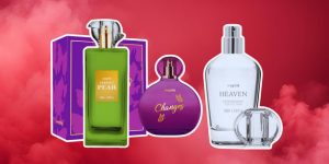 Montagem com três perfumes lançamentos da Wepink