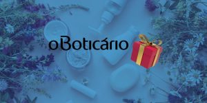 Montagem com a logomarca do Boticário em destaque e um ícone de caixa de presente ao lado