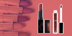 Montagem com alguns batons de longa duração em destaque