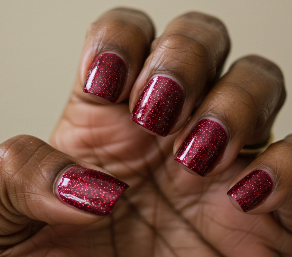 Vermelho bordô entre as cores de esmalte cintilantes